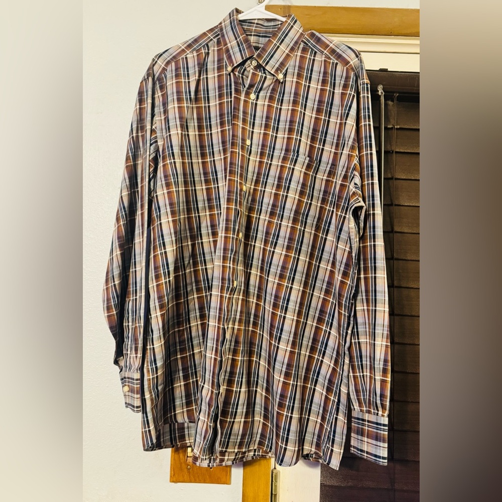 St. Croix Men size XL Multicolor Plaid Shirt Fall office 100% cotton